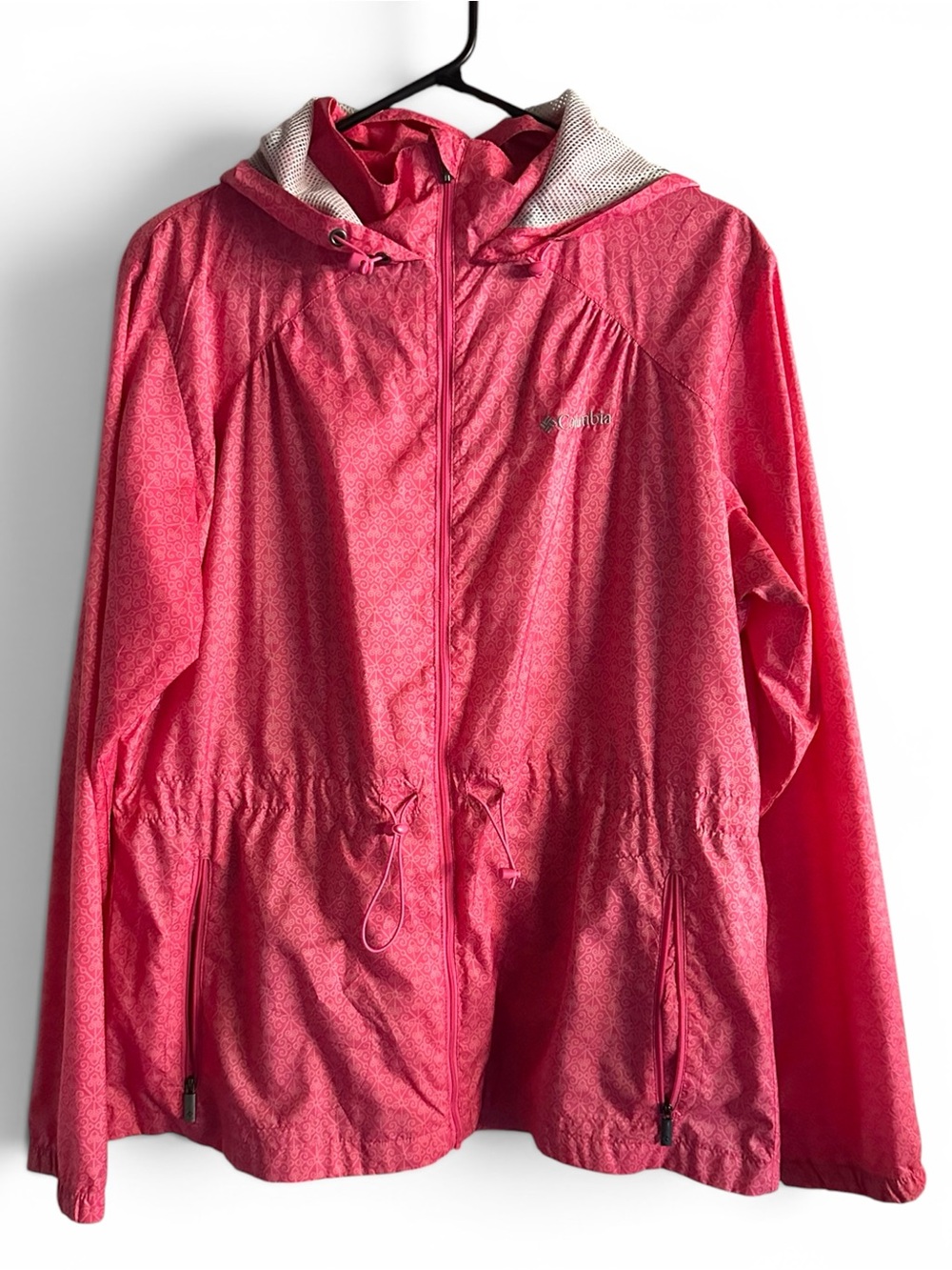 Columbia Hooded Windbreaker Jacket Pink Print Mesh Lined Women’s L
